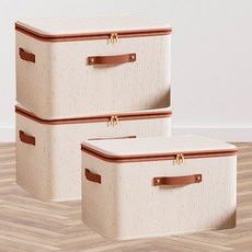 마벨인홈 고급형 각잡힌 이불 옷 정리 수납 리빙 박스, 3개, 브라운베이지