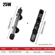 수족관 어항용 수중 히터 히팅 로드 온도 조절 가능 온도 조절기 25W 50W 100W 200W 300W, 25W-P1_EU PLUG 220v, 1개