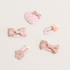 드림계곡 다양한 패턴 장식 강아지 머리핀 5p, 1개, 핑크색