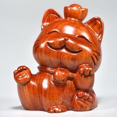 黑檀木 花梨木 招手發財貓 擺件 整木精雕, 如圖所示, 1個