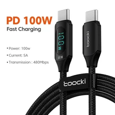 쿠쿠스토어 Toocki C타입 to 케이블 100W PD 고속 충전 B 디스플레이 샤오미 POCO F3 리얼미 맥북 아이패드, 1개, 01 1미터