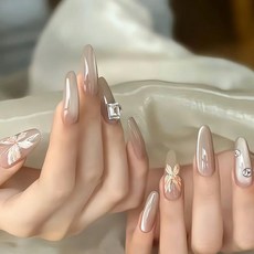 小紅書爆款穿戴甲高級感貓眼水鑽美甲甲片長輕奢純欲穿戴式指甲片, 1個, BY1633亭亭玉立:手工甲S碼#10片/袋