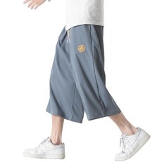 DOSLAVIDA 남성용 리넨 하렘 카프리 팬츠 루즈핏 요가 비치 반바지 신축성 있는 허리 와이드 레그 배기 크롭 팬츠 이그레이 147666