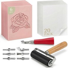 Oopsu Linocut 프린팅디자인making Kit - 6 PCS 4\"x6\" Soft Rubber Linoleum Blocks Brayer & Carving Tools |
