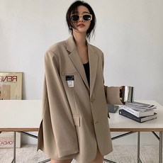 COSYEVNO 여성용 봄 가을 오버사이즈 베이지 블레이저 자켓 BCXxzwt-1