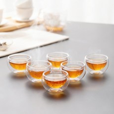 카페로메오 이중 내열유리 유리잔 50ml 6P 찻잔 세트, 1세트, 이중유리 찻잔 50ml 투명