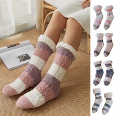 복실복실니트스트라이프 여성용수면양말랜덤1개204529 겨울용수면양말 여성용양말 임부용양말, 블루랜덤1개