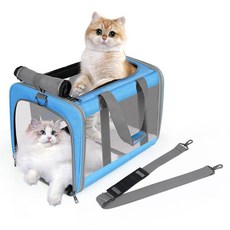 최대 20파운드의 가방 메쉬 2개가 부드러운 중형 있는 보관 고양이를 측면 윈도우 회색 소형견 위한 캐리어 대형 4개 강아지 반려동물 중형 고양이 캐리어 접이식 여행 가방, Blue, Medium