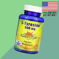 네이처스 라이프 L 티로신 L티로신 엘티로신 아미노산 500mg 식물성 베지캡슐 100정 Nature's Life Tyrosine 100 Vegetarian Capsules, 1개