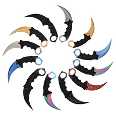 KXK 아웃도어 카람빗 나이프 스테인레스 3CR13 캠핑칼, 02. 골드, 1개