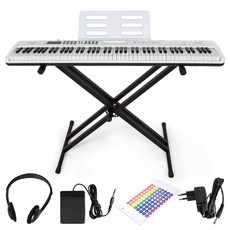 디에스뮤직 교습 입문용 88건반 전자 디지털 피아노 + 스탠드 + 서스테인 페달 + 계이름 스티커 세트, 화이트, 1개