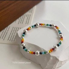 手工串珠彩虹手鏈女小熊韓國ins風小眾設計笑臉愛心百搭手環手串