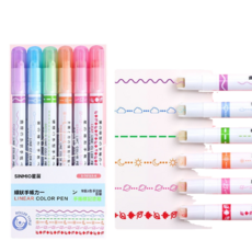 6入花形曲線螢光筆 造型重點曲線筆 彩色記號筆 文具用品, B款(6隻筆), 1個裝