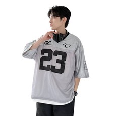 男士寬鬆透氣數字印花 五分袖潮流T恤 舒適休閒圓領衫