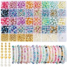 Funtopia 팔찌용 진주 비즈 주얼리 제작용 6mm 8mm 다채로운 라운드 1642피스 팔찌 제작 키트 목걸이 귀걸이 DIY 공예용 골드 스몰 스페이서 비즈 포함 161, 5. 멀티컬러