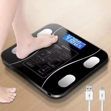 새로운 LED 충전식 스마트 앱 연동 체지방 디지털 비율 블루투스 체중 감량 측정기 전자 저울, 01 China Mainland, 05 Black -B