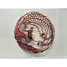 皮影 丹鳳朝陽 牛皮雕刻 手工上色 尺寸25x24cm, 如圖所示, 1個