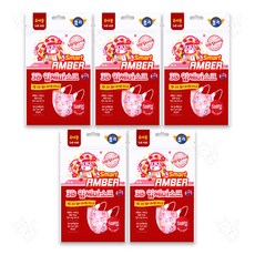 로보카폴리 유아용 5세이하 3D 입체마스크 폴리/엠버 - 1팩 5매입 x 5팩, 5개, 엠버