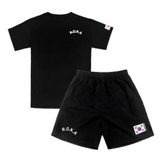SET 쿨링 로카 반팔티 검정 1P + 태극기 로카 반바지 검정 1P ROKA 쿨티셔츠 등산 헬스 반티 운동회