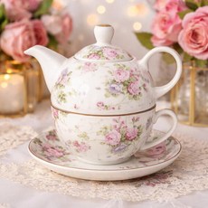 아트박스/오리엔탈무드 잉글리쉬 로즈 티포원 1인 티팟 찻잔 소서 세트