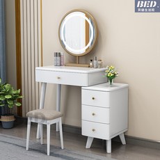 實木化妝桌北歐簡約風：全實木梳妝台，小戶型臥室收納首選, 103白色帶邊櫃（桌子60長）