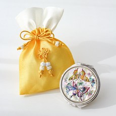 박씨상방 나전칠기 자개 손거울K 중+손거울 주머니 휴대용 원형 거울 미니 전통 외국인 선물, K-나비(흰), 1개