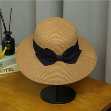 리본밀짚모자 여성 라탄 카키 비치 화이트 핑크 여행용 바캉스 베이지 레드 옐로우 네이비, F. 손려 동복 카키