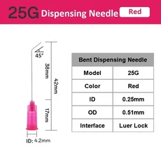 50개입 1.5인치 플라스틱 스테인리스 스틸 관개용 루어락 블런트 팁 45도 엘보 글루 디스펜싱 니들 (실험실, 01 50Pcs, 12 25G 38MM