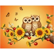 보석 십자수 캔버스형 부엉이 diy 50 x 40 cm, 1세트, CH006