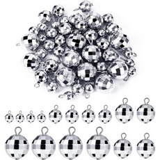 48개의 디스코 볼 펜던트 밝은 미니 볼이 은색 장식 원형 미러 비즈 액세서리 작은 반사형 70년대 파티 장식으로 DIY 공예품을 만듭니다