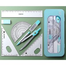 圓規量角器7件組 BSMI檢驗合格 三角尺 直尺 文具禮品 文具用品 生日分享禮, 藍色, 1個