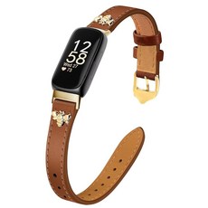 Fitbit inspire 3 밴드와 호환되는 슬림 가죽 밴드 참 fitbit inspire 2/1을 위한 여성스러운 디자인, Brown/Gold, For Fitbit Inspire 2/1, 브라운/골드
