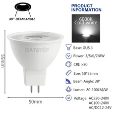 10PCS Foco MR16 GU5.3 기본 LED 전구 전체 전압 스포트라이트 AC DC12V 110V 220V 깜박임 없음 백색광 가, 06 38 degrees 6000K, 02 6w, 01 AC100-240V