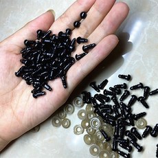 精選優品 玩偶眼睛配件 玩偶螺紋桿黑豆眼睛 手工DIY紐扣帶墊圈 玩偶公仔金魚烏龜動物黑色眼睛, 1個, 6mm-50顆（配墊片）