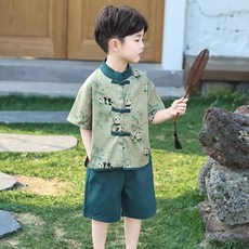 DIU 兒童漢服男童夏季中國風古裝套裝唐裝小學生幼稚園古風表演出服