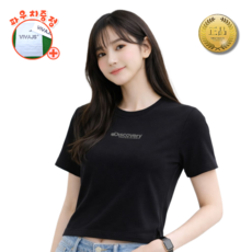 디스커버리 여성 반팔티 크롭 러닝 티셔츠 쿨링 소재 기능성 슬림핏 트레이닝 라운드티 with VIVAJS