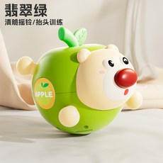 幼童玩具 眨眼貓頭鷹小熊蘋果不倒翁玩具 Q萌耐摔 嬰幼童鈴鐺玩具, 小熊蘋果【綠色】A2K彩盒, 1個