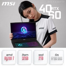 MSI 2024 스워드 GF76 17.3 라이젠7 라이젠 8000 시리즈 지포스 RTX 4060, 블랙, 2TB, 32GB, Free DOS, Sword GF76 A AI B8VF-R7