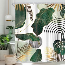 욕실 장식용 신블로 그린 보호 샤워 커튼 60WX72H 모던 추상 미드 센추리 트로피컬 몬스테라 에메랄드 골드 야자 식물 미니멀리스트 뉴트럴 심플 여름 패브릭 12, D g en
