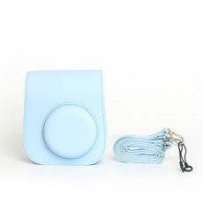 富士拍立得純色皮套 適用於 Instax mini12 / mini11 相機包 附背帶 (可放水晶殼版), 1個, 繡球藍(可放水晶殼)