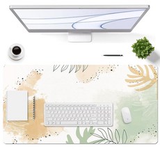 대형 마우스 패드 데스크톱용 책상 매트 양면 PU 가죽 방수 게이밍 마우스패드 프로텍터 필기 패드 액세서리 사무실 및 가정용 (A-핑크 마블 89.9 x 49.8cm(35, E-수채화 식물, 31.5''X15.8''