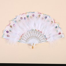羽毛摺扇 舞蹈扇 旗袍秀表演扇 網紅直播扇, 七彩扇白色羽毛扇, 1個