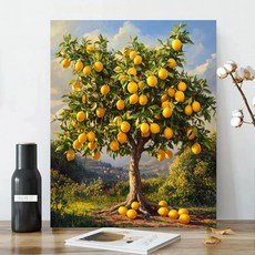 보석십자수 캔버스형 원형비즈십자수 DIY키트 40x50cm 3D 대형 선물용 재물 객실 풍수 인테리어, 1세트, 08 레몬나무