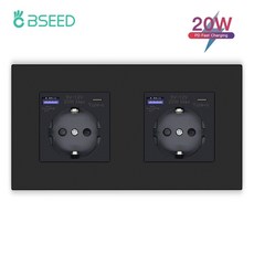 BSEED 듀얼 USB 포트 벽 소켓 전화 충전 C타입 플러그 EU 표준 전원 16A 플라스틱 프레임 콘센트
