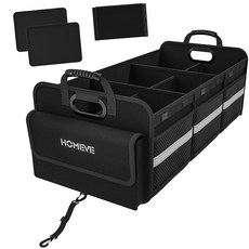 홈브 자동차 트렁크 정리함 보관함 강화 손잡이 접이식 다칸 및 방수 기능 600D 옥스포드 폴리에스터 모든 자동차 SUV 미니 밴 블랙에 적합, Black-Upgrade&Large, 3 Compart, 1개