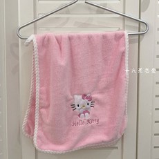 可愛刺繡粉色貓咪珊瑚絨吸水浴巾毛巾兩件套裝｜速乾親膚居家浴袍, 1個, 貓咪 毛巾