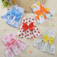 강아지 여름 원피스 민소매 공주 꽃무늬 강아지 리본 원피스 애견 외출복, 빨강 딸기, 1개, 단일