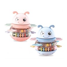 Hi-toys 小蜜蜂音樂不倒翁玩具，具備套圈搖鈴與疊疊樂多功能，色彩鮮明，激發寶寶視覺發展，同時訓練手眼協調，採用安全無毒材質, 少女粉, 1個