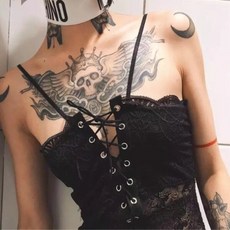 TATTOOQUEEN 骷髏月牙胸口紋身貼紙, 1個, 花臂女王TATTOO QUEEN ins