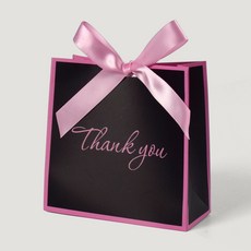 嗨購 10入小號禮品包裝袋 現貨簡約ins素色購物袋 黑粉蝴蝶結紙袋, 1個, 黑色粉邊（10個一包